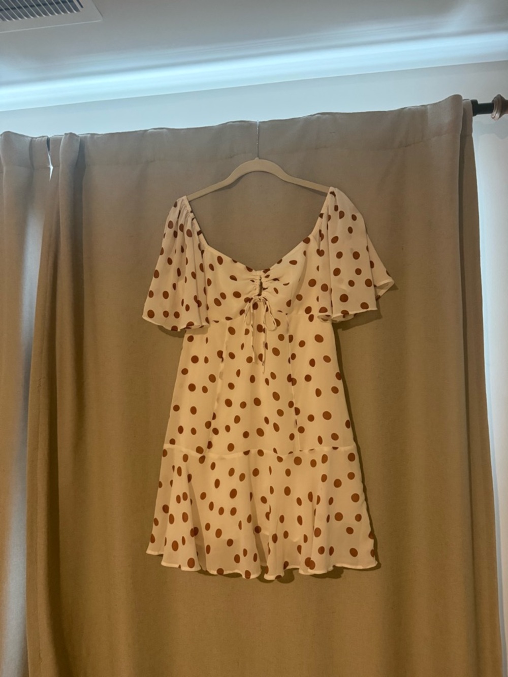 Abercrombie & Fitch Cream Mini Dress with Brown Polka Dots